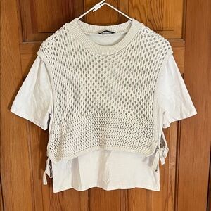 Zara White Layered Knit Tee